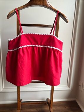 French Violet Red Spaghetti Strap Tank Top with White Trim